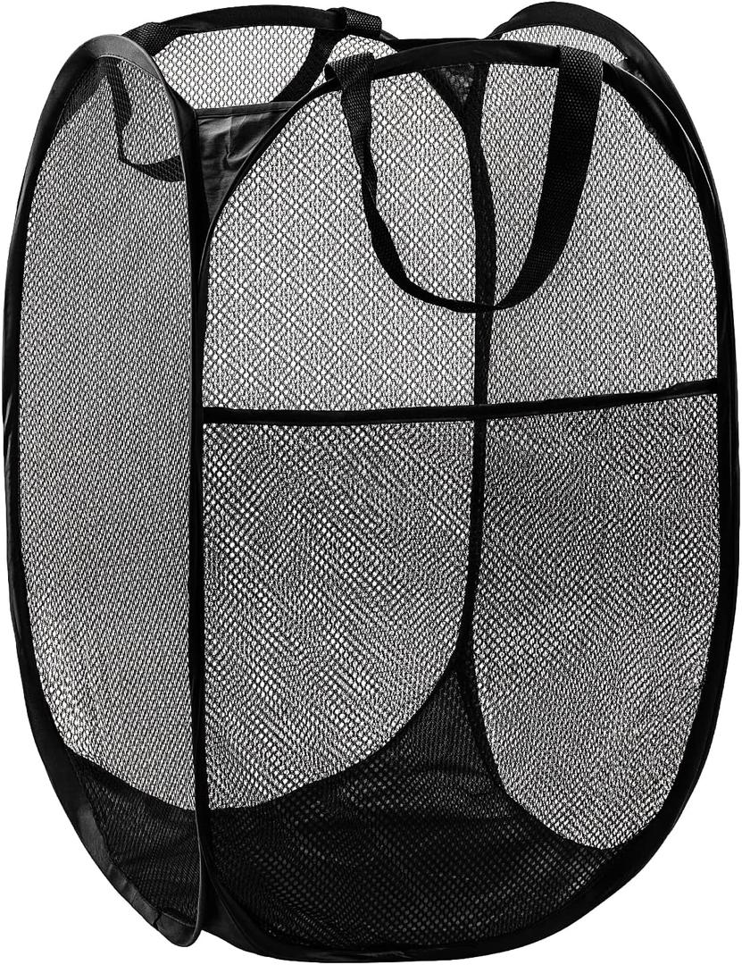 DUCOO Pop Up Laundry Hamper, 70L Collapsible Mesh Laundry Basket with Side Pocket, Foldable Dirty Clothes Hamper with Sturdy Reinforced Handles for Home Dorm Bedroom Travel Bathroom Storage, Black, Large