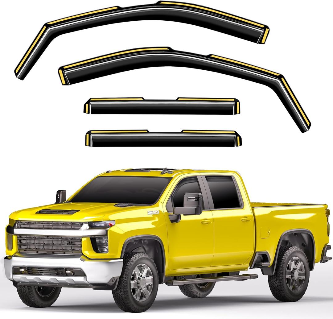 in-Channel Window Rain Guards Fit for Chevy Silverado/GMC Sierra 2500HD/3500HD 2020-2025 Crew Cab, Extra Durable Window Deflectors Vent Shades Visors Exterior Car Accessories - 4 pcs