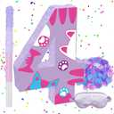 Cat Number 4 Piata, 15.75" x 11" x 2.76" Kitten Piata Birthday Party Decorations Includes Wooden Stick, Blindfold and Confetti for Cat Theme 4th Birthday Party Supplies
