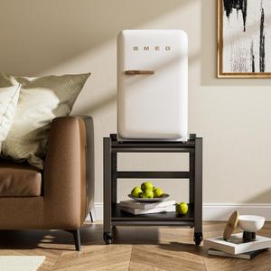 Mini Fridge Stand With Storage, Heavy Duty Mobile Shelf With 4 Lockable Wheels, 220lbs Table for Dorm, Small Refrigerator Storage Cart (21.63"*21.63"*17.7")