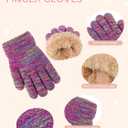 3 Pcs Kids Winter Hat Scarf Gloves Set Boys Girls Thick Warm Beanie Hat Knitted Neck Warmer Fleece Lined Gloves (2-6 Years, Purple Red Mix)