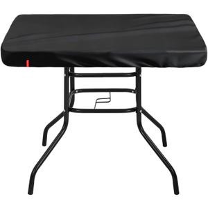 Outdoor Square Table Cover Waterproof UV-Resistant for 28 x 28 Inch Patio Tables - Heavy Duty Weatherproof Table Top Protector with Elastic Hem (Black)