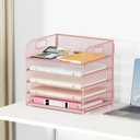 Lavatino Desk Paper Organizer with Handle, 2 Pack 5-Tier Pink Mesh Desk File Folder Holder Letter Tray Sorter Organizer for Office, Home or School