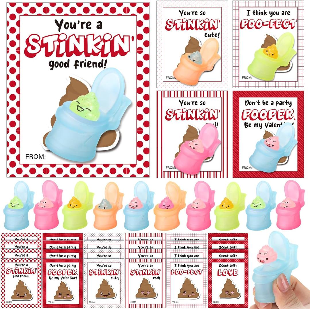 24 Pack Friendship Valentines Day Gifts for Friends Poop Stress Balls with Friendship Cards Valentines Exchange Party Favors Poo Squeezes Funny Gag Gifts