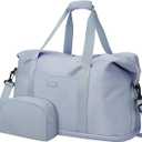 Expandable Travel Duffle Bag, Waterproof Weekender Overnight Bags for Women Men Hospital Bag for Women Labor Delivery Carry on Bag with Toiletry Bag for Travel Gym Airplanes(Light Blue, X-Large)