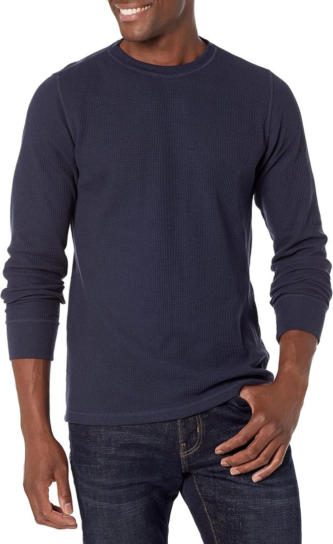 Amazon Essentials Men's Regular-Fit Long-Sleeve Waffle Shirt (Medium, Navy) M