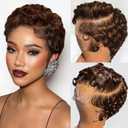 Brown Short Curly Pixie Cut Lace Front Wigs Remy Human Hair for Women, 13x4 HD Lace Frontal Wig Chocolate Brown Short Curly Deep Wave Human Hair Wig Wavy Layered Pixie Cut Wig Glueless Wigs With Bang