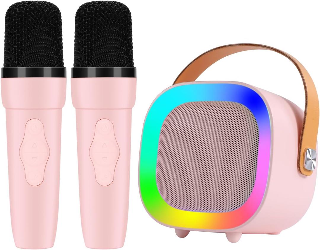Karaoke Machine for Kids Adults, Mini Karaoke Machine for 4 5 6 7 8 9 10 11 12 Years Old Girls Birthday Christmas Party Gifts, Toddler Toys with 2 Wireless Microphone (Dark Pink)