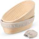 P&P CHEF Sourdough Bread Proofing Basket Set of 2, 10 Inch Oval Dough Proofing Bowls, Sourdough Bread Baking Supplies for Bakers, Handmade Rattan Baskets with Cloth Liner