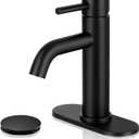 Matte Black Bathroom Faucets, Modern Bathroom Sink Faucet Single Handle Bathroom Faucet for 1 or 3 Hole, Mixer Tap Vanity Faucet with Deck Plate, Pop-up Drain, A-Black