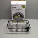 Over the Sink Expandable Dish Drainer Drying Rack In Stainless Steel for Small Kitchen, Counter Space Saving Modern Compact Metal Above Plate Dryer Strainer, Adjustable Hanging Inside Drain Holder (Black)