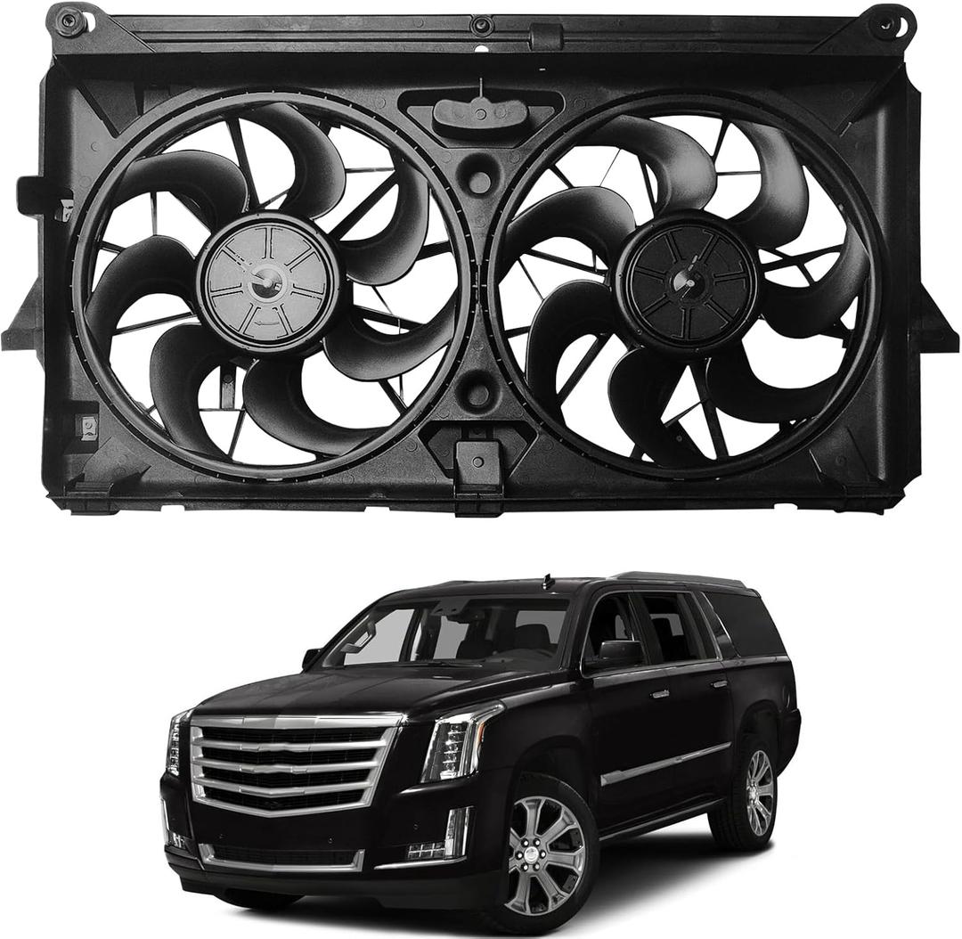 Radiator Cooling Fan Assembly Replacement for 2007-2014 Yukon Tahoe Escalade Suburban Silverado Sierra 1500 Dual Fan 4.8L 5.3L 6.0L 6.2L Engine Cooling Fan #GM3115211