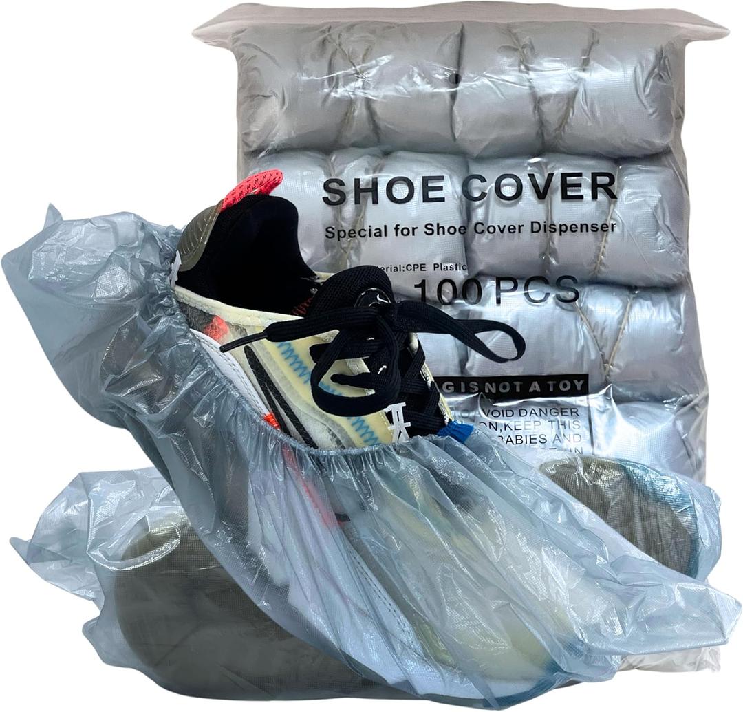 100pcs (50 Pairs) Disposable Shoe Covers, Waterproof Shoe Boot Indoors, Non-slip CPE Shoe Cover, Fit Size up to 11 US Men and up, for Home, Office, Supermarket, Laboratory (Silver, CPE)