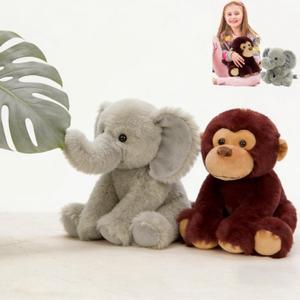 MaoGoLan Safari Stuffed Animal Monkey & Elephant Plush Toy for Kids, Jungle Wild Grassland Stuffed Animals Set for Girls Boys, Valentines Birthday Gift, Baby Shower Party Favor Decoration