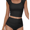 Eomenie Tankini Swimsuits for Women Ruched Tummy Control Bathing Suit Two Piece Swim Tank Top with High Waisted Bottom M