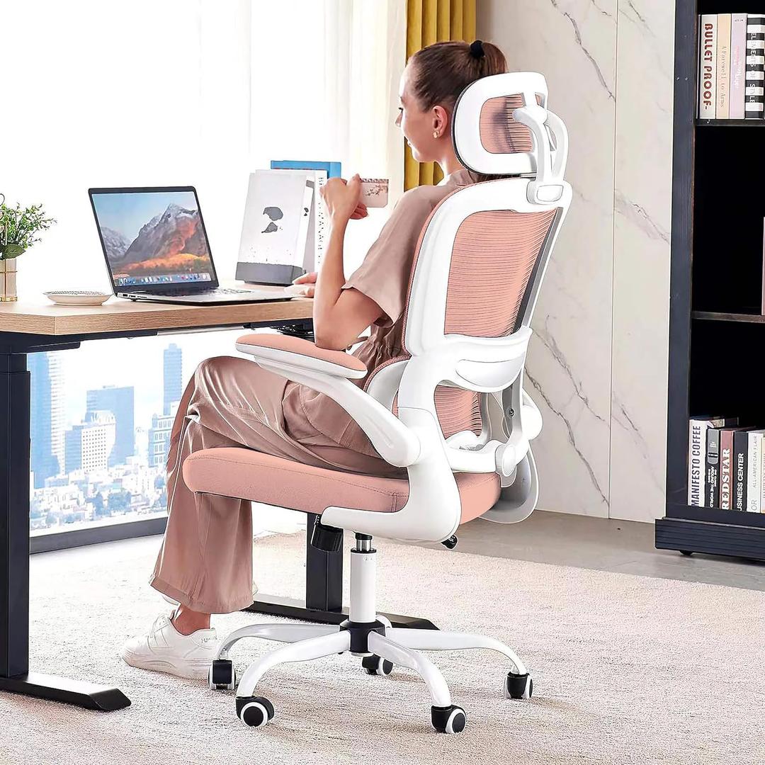 TRALT Office Chair Ergonomic Desk Chair, 330 LBS Home Mesh Office Desk Chairs with Wheels, Comfortable Gaming Chairs (Pink), Pack of 1