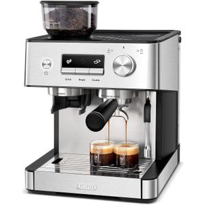 Gevi 20 Bar Espresso Machine with Built-in Grinder & Milk Frother | Professional Coffee Maker for Home | Cappuccino, Latte, 2.3L Removable Water Tank, Stainless Steel Steam Wand