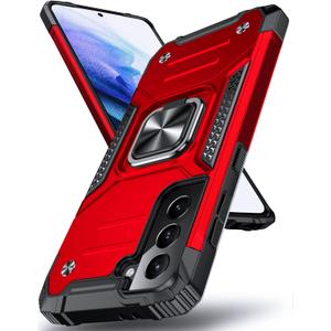 DASFOND Designed for Galaxy S21 Case with Stand, 360 Rotatable Metal Ring Kickstand Military Grade Impact Resistant Shockproof Protective Phone Case Cover for Samsung Galaxy S21, Red