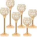 Crystal Metal Tealight Candlestick, Bling Bowl Candelabras, Tall Crystal Candle Holders Elegant Candle Centerpiece for Dining Table Wedding Home Mantel Decor(Golden, 2 Sets(6 Pcs))