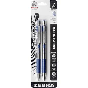 Zebra Pen F-301 Ballpoint Fine Point 0.7mm Stainless Steel Retractable Ballpoint 2-Pack Easy-Glide Ink, Non-Slip Grip, Metal Clip, Refillable with F-Refill, Professional Design (27112) + Crayola Erasable Colored Pencils (10ct), Assorted Kids Colored Pencils for Coloring Books, Back to School Essentials, Coloring Supplies for Classrooms, 6+