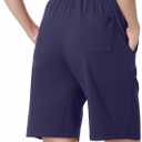 YOYOYOGA Women's Bermuda Shorts with Pockets High Waisted Knee Length Shorts 7" Long Shorts Athletic Walking Casual Workout (Blue, M)