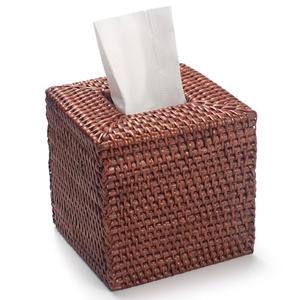Square Rattan Tissue Box Cover, Hand Woven Wicker Tissue Holder, 5.5 x 5.5 X 5.7 inches, Honey Brown