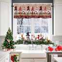 3 x Window Valance Rod Pocket Panel for Kitchen Bedroom Window Merry Christmas Gnome with Xmas Hat Valances Short Curtain Bathroom Treatment Drapes Rustic Wood Plank 42x18in