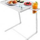 HUANUO Adjustable TV Tray Table - TV Dinner Tray on Bed & Sofa, Comfortable Folding Table with 6 Height & 3 Tilt Angle Adjustments (White)