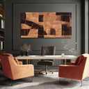LEVERUP Large Abstract Wall Art Geometric Block Wall Artwork Brown Wall Decor for Living Room Bedroom Office 29×58 Inch