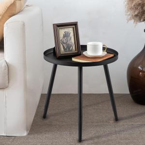 AOJEZOR Side Table: End Table for Indoor Use - Small Side Tables for Small Spaces All Matte Black with 3 Legged (16.9''Dia x 17''H)