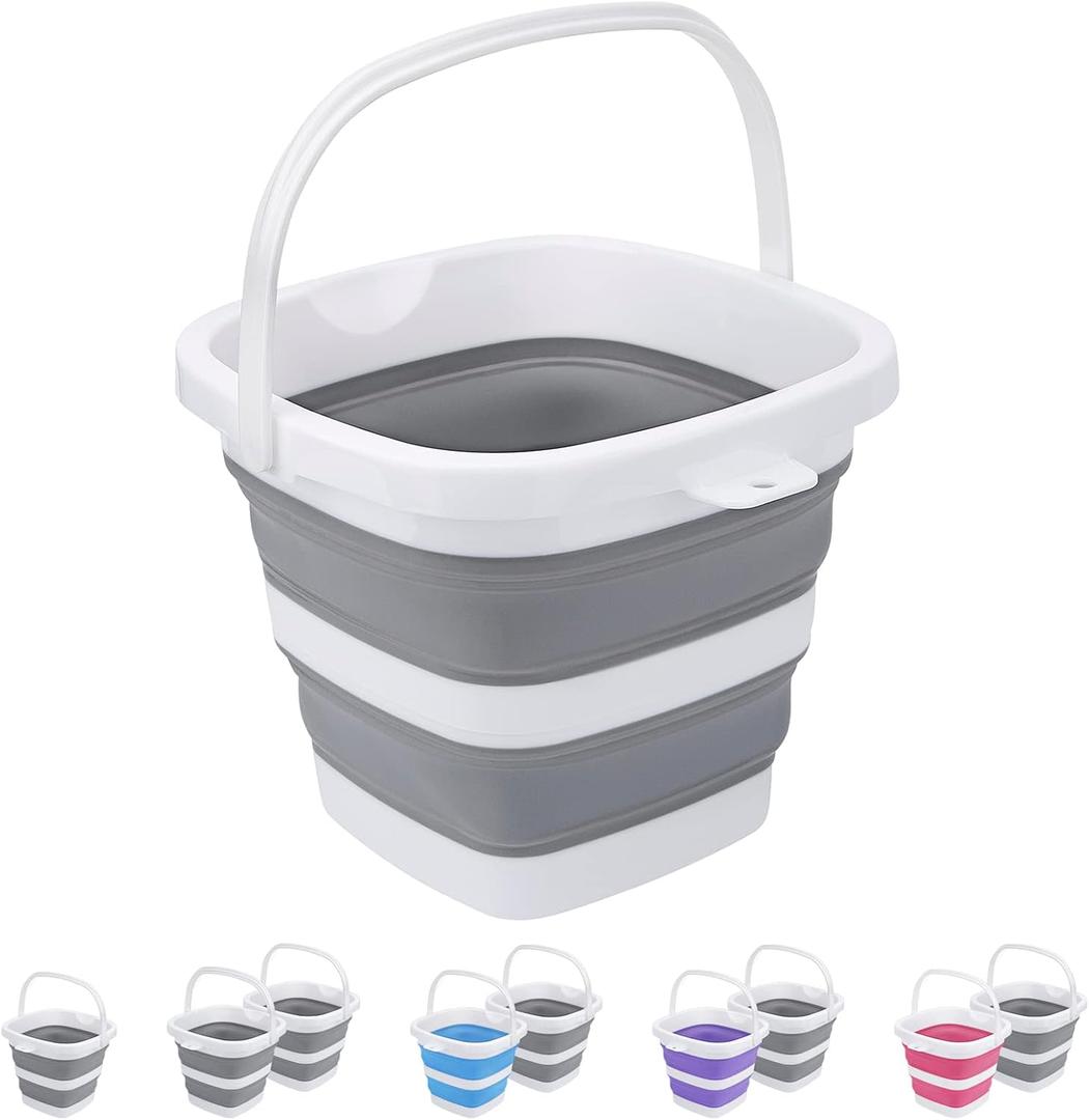 Collapsible Bucket, 5L 1.3Gallon Small Cleaning Mop Buckets for Household Outdoor Car Washing Tub Plastic Foldable Portable Camping Beach Sand Water Pot Pail Space Saving Square