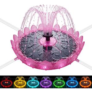 2 x 6.3" Solar Bird Bath Fountain with Battery & Color Changing LED Lights Solar Powered Water Fountain Pump with 5 Nozzles, Anti-Floating Poles for Bird Bath, Garden Pond & Backyard Lotus