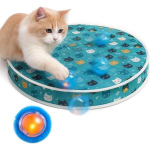 Interactive Cat Toys, Play Mat with Automatic Motion Balls, LED Lights, Bird Chirping Sound, 3 Speed Levels, Indoor Enrichment, Cat Pattern Design (Green)