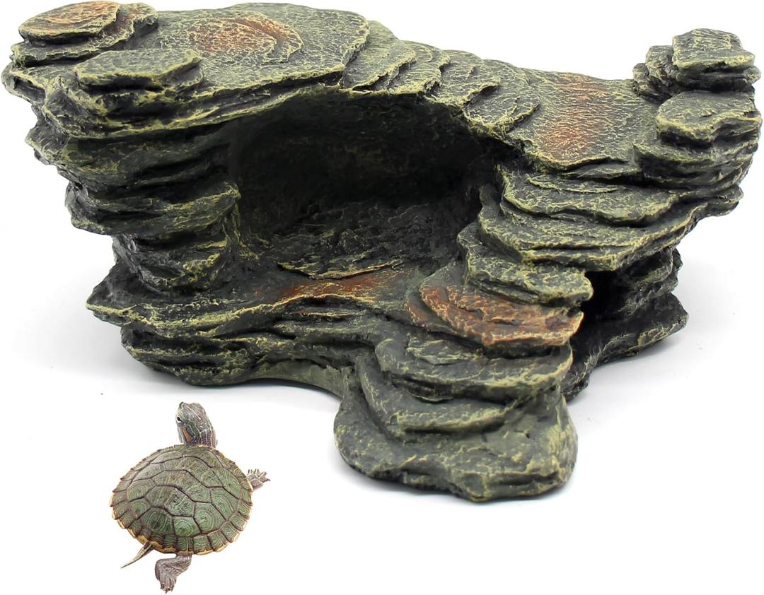 relaqcc Turtle Basking Platform Shale Scape Step Ledge, Reptile Ladder Resting Terrace Aquarium Decor, Great for Reptiles, Amphibians, Frogs, Small Turtle