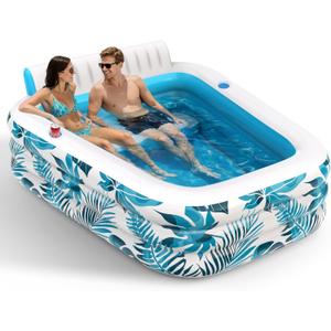 Inflatable Pool for Adults,Blow Up Pools with Backrest & Cup Holders XL Thickened Outdoor Family Spa Tub Kids Cool Swimming Pool for Backyard, Beach, Summer Water Parties