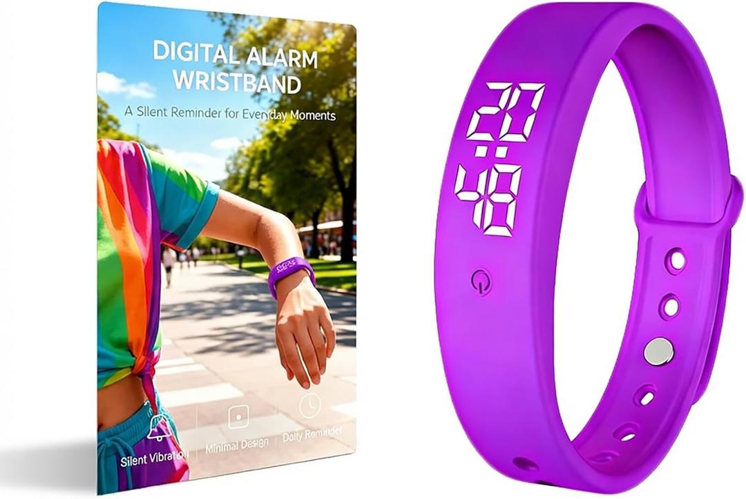 Vibrating Alarm Wristband Silent Wrist Alarm Clock Watch Wind up Bands for Deaf People No Batteries Bracelet for Heavy Sleepers Dawn Wake up Sleeper that Won't Wake Partner (Purple)