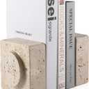 Koville Marble Square Book Ends, Heavy Duty Book Holders, Bookends for Shelves, Office Bookshelf Decor for CDs/Video Games(Travertino Romano)