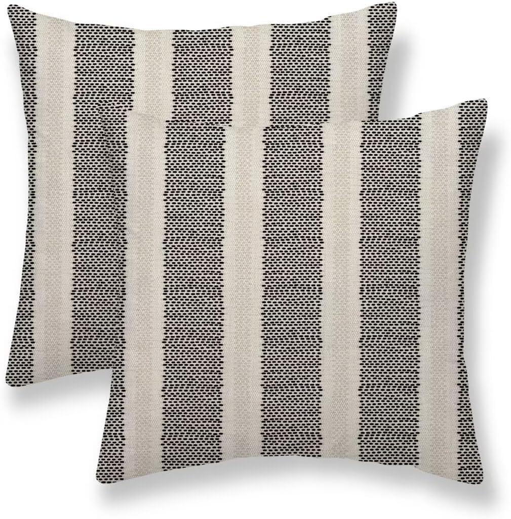 Black Polka Dot Pillow Covers 18 x 18 Inch Set of 2 Boho Striped Decorative Outdoor Throw Pillow Covers Linen Modern Geometry Cushion Cases for Home Sofa Couch Livingroom Decor