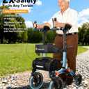 Lightweight Upright Rollator Walker All-Terrain Foldable with seat and Adjustable Height backrest, 300 lbs Capacity, 10" Front & 8" Rear Wheels for Seniors, Adults, bariatric, Includes Cane Holders
