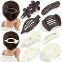 2 x Obeoby 8 Pcs Flat Hair Clips for Women, 4 Types French Flat Claw Clips Hair Barrettes Accessories Large Medium (Beige, Dark Brown)