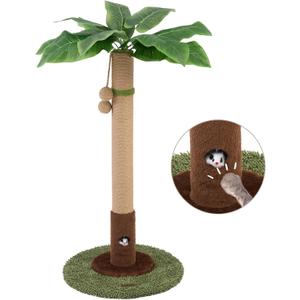 35" Tall Cat Scratching Post, Cat Scratcher for Indoor Cats, Sisal Rope Scratch Post with Hanging Ball and Cat Toys for Kitten Adult Cats (Brown)
