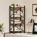 Desktop Bookshelf, 4-Tier Stackable Narrow Bookcase, Adjustable Industrial Desk Organizer & Hutch - Rustic Brown Wood Desktop Book Organizer for Living Room, Bedroom & Home Office