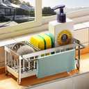 Sponge Holder for Kitchen Sink, Kitchen Sink Caddy, Dish Sponge Organizer with Divider, Dish Soap Dispenser Brush Holder Storage (1-Tier (Rod), Silver)