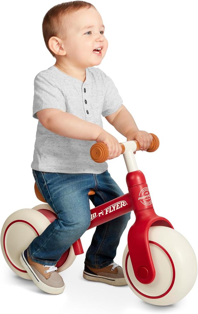 Radio Flyer Steady Start Balance Bike, Red, for Kids Ages 1-3, Pedal Free for Quick Learning, Wide Front and Dual Rear Tires, Tool-Free Adjustable Seat, Quiet Ride Wheels, Kid & Toddler Balance Bikes