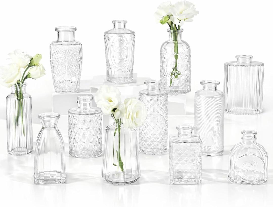 RUCKAE Small Clear Bud Vases Bulk 12 Pack Mini Flower Glass Vases for Centerpiece Table Wedding Decorations Home Decor Party