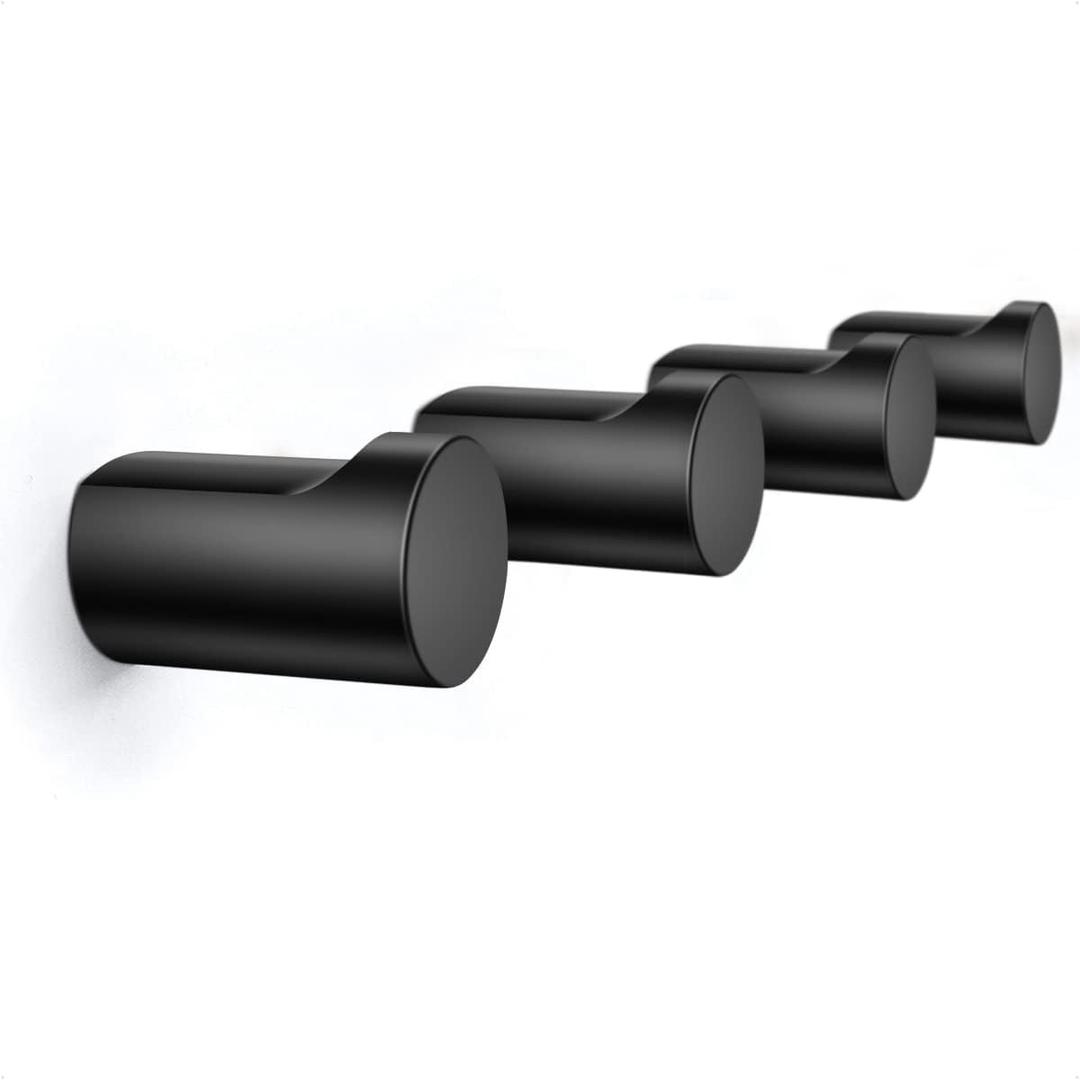 Pack of 4 Metal Wall Hooks, Minimalist Coat Hooks Matte Black Simple Modern Easy Install Wall Mount Heavy Duty Aluminum Mid Century Entryway Bathroom, for Hanging Hat Purses Robe Clothes Backpack