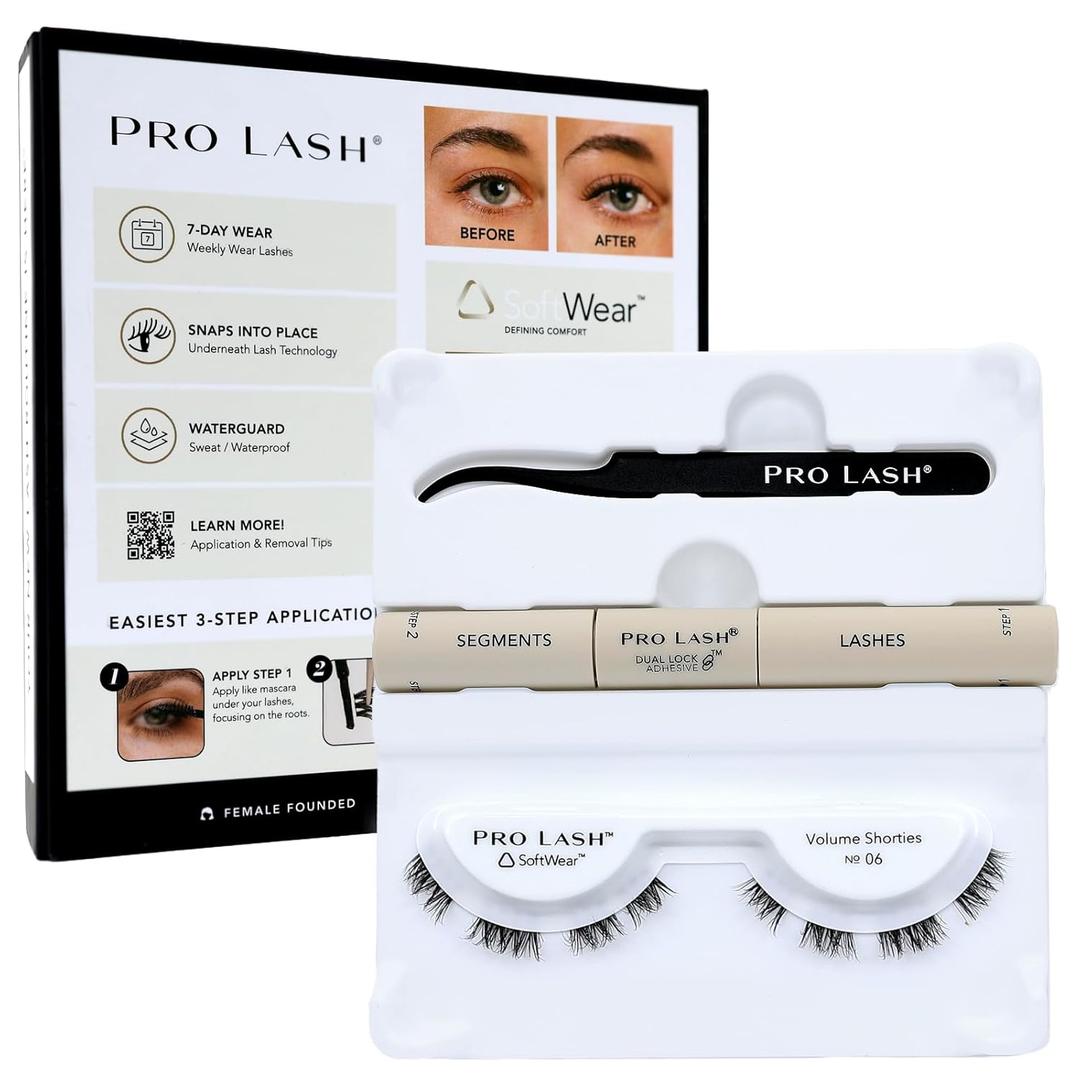 Pro Lash SoftWear Mini Lash Clusters Kit - Seamless, Lightweight Lashes - 7-Day Cluster Eyelash Extensions - False Eyelashes Plus Adhesive and Tweezers - Volume Shorties No. 06 Black