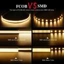 BTF-LIGHTING FCOB COB LED Strip Flexible High Density Uniform Light 8W/m 16.4FT DC12V Warm White 3000K CRI 90+ 8mm Width Dimmable LED Ribbon for Home Indoor Decor(No Adapter or Controller)