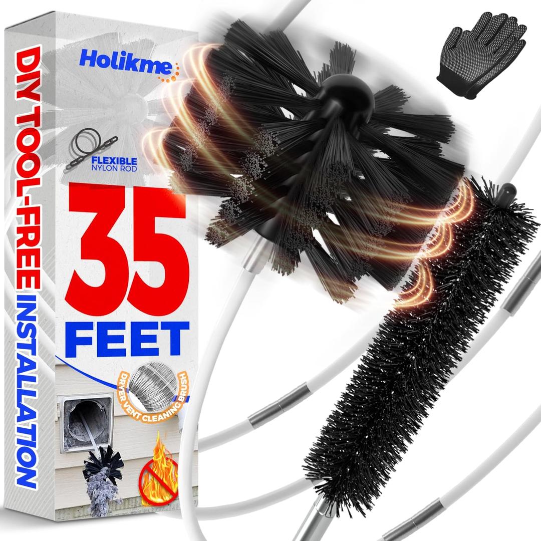 Holikme 35 Feet Dryer Vent Cleaner Kit, Lint Remover, Synthetic Brush Head, Use with or Without a Power Drill