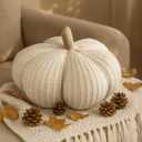 Vicenpal Knit Pumpkins Pillows Fall Thanksgiving Round Pumpkin Throw Pillows 9.84 Inch Rustic Farmhouse Grayish White Cushion for Autumn Thanksgiving Halloween Decoration for Fall Home Bed Couch Sofa